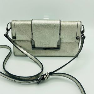 Perlina Pewter Metallic Crossbody Clutch